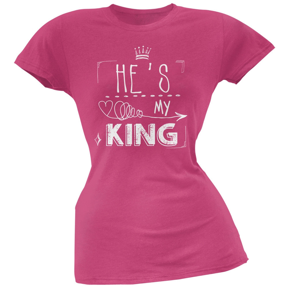 Valentine's Day He's My King Pink Soft Juniors T-Shirt Juniors T-Shirts Old Glory 2XL Pink 