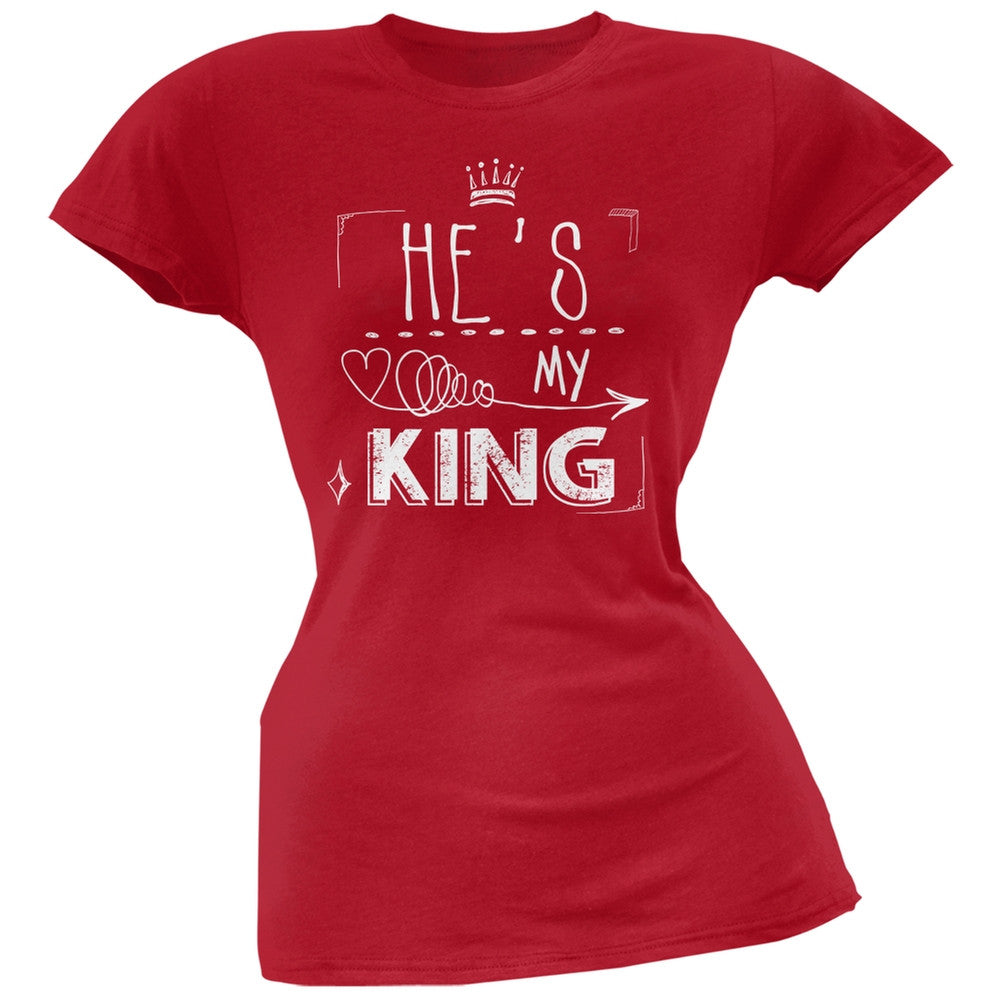 Valentine's Day He's My King Red Soft Juniors T-Shirt Juniors T-Shirts Old Glory 2XL Red 