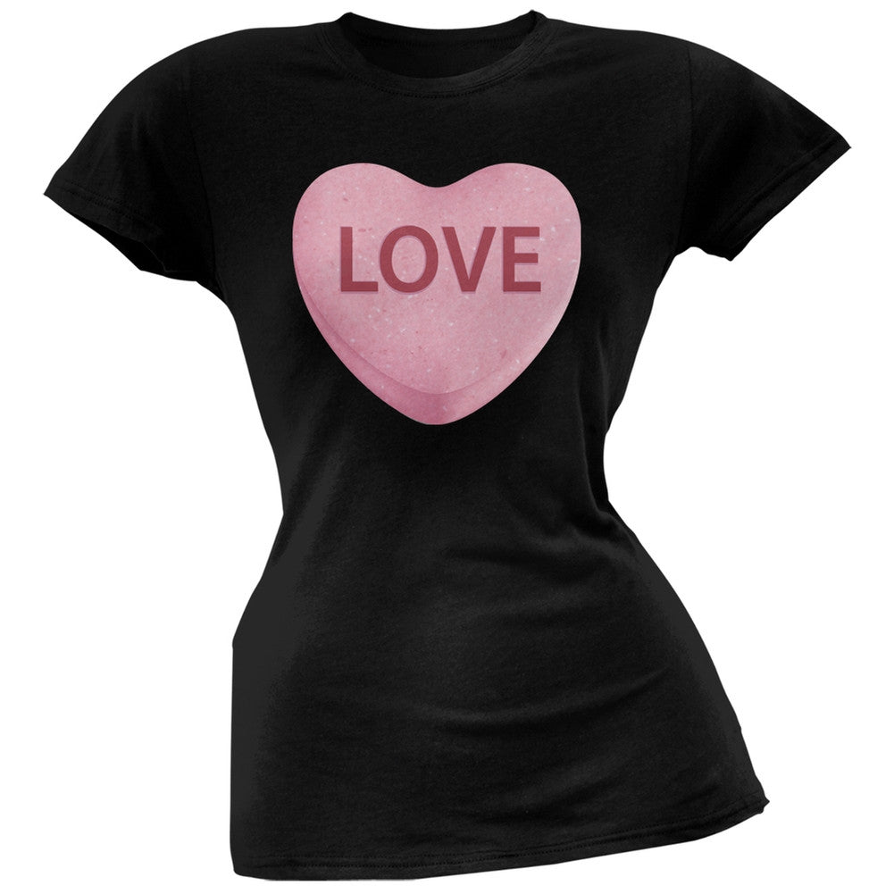 Pink Love Candy Heart Black Soft Juniors T-Shirt Juniors T-Shirts Old Glory   