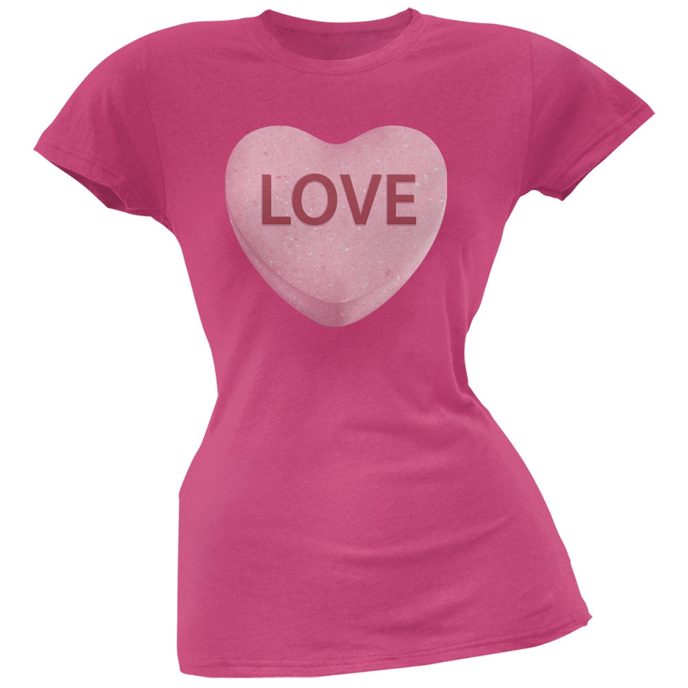 Pink Love Candy Heart Black Soft Juniors T-Shirt Juniors T-Shirts Old Glory   