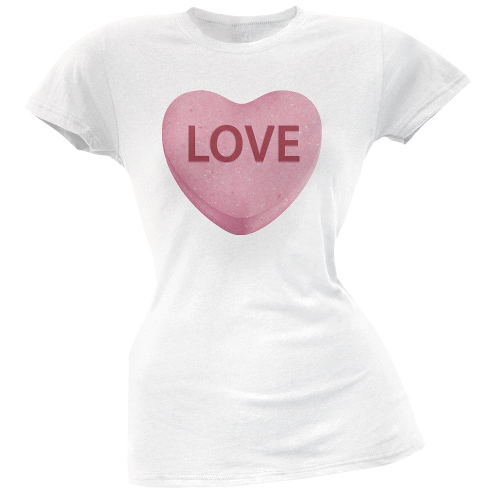 Pink Love Candy Heart Black Soft Juniors T-Shirt Juniors T-Shirts Old Glory   