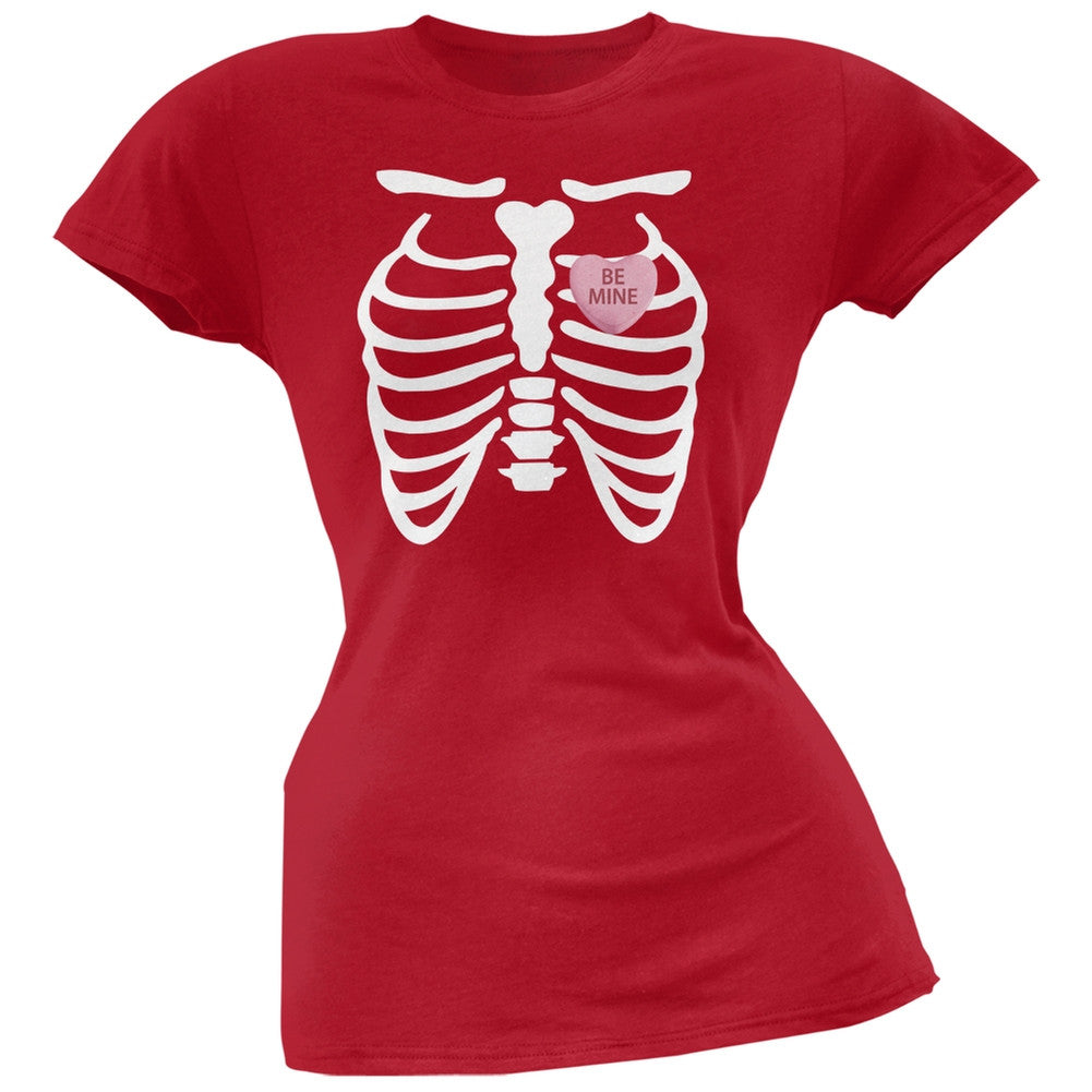 Skeleton Be Mine Candy Heart Red Soft Juniors T-Shirt Juniors T-Shirts Old Glory 2XL Red 