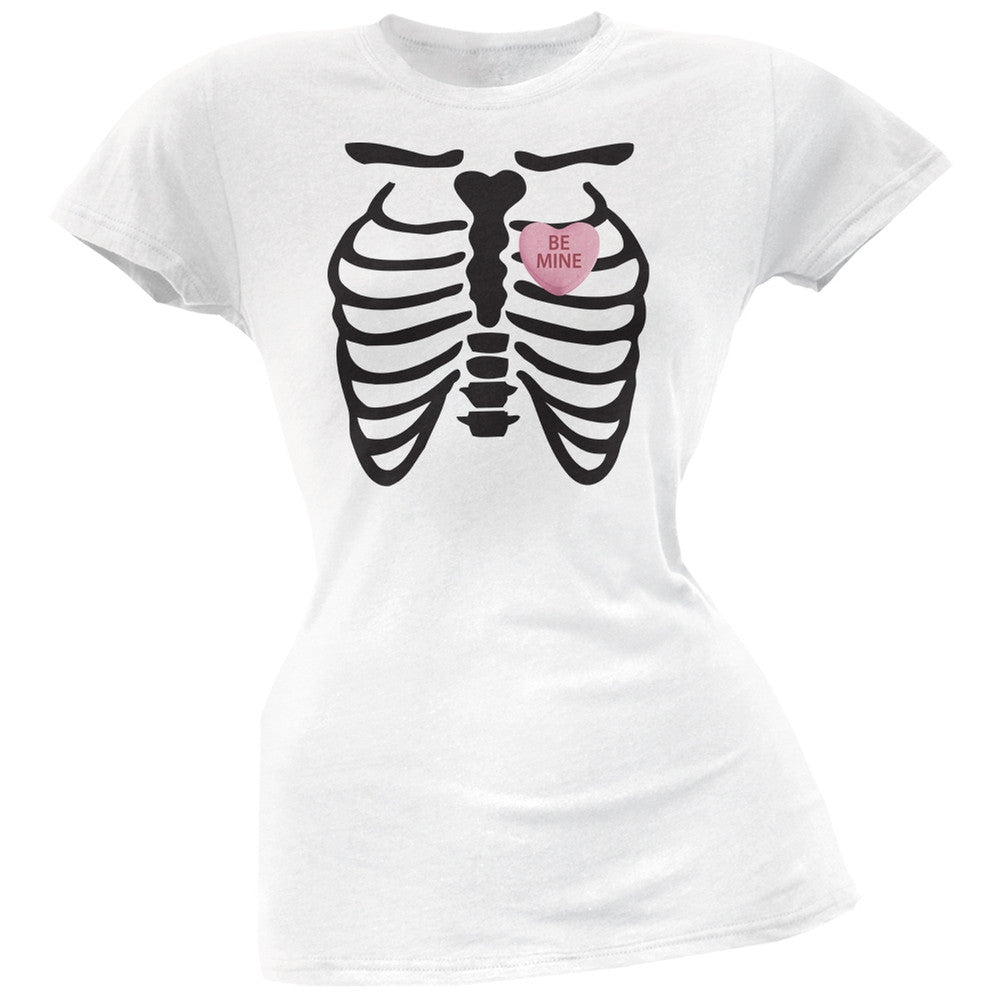 Skeleton Be Mine Candy Heart White Soft Juniors T-Shirt Juniors T-Shirts Old Glory 2XL White 