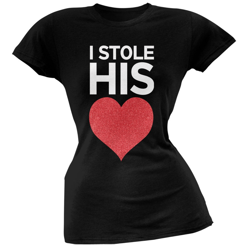 I Stole His Heart Black Soft Juniors T-Shirt Juniors T-Shirts Old Glory   