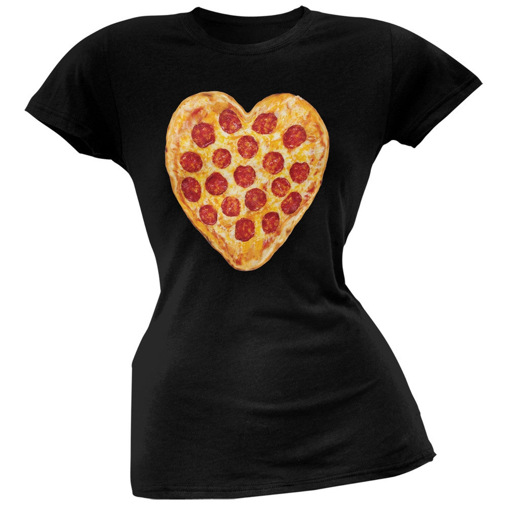 Pepperoni Pizza Heart Black Soft Juniors T-Shirt Juniors T-Shirts Old Glory 2XL Black 