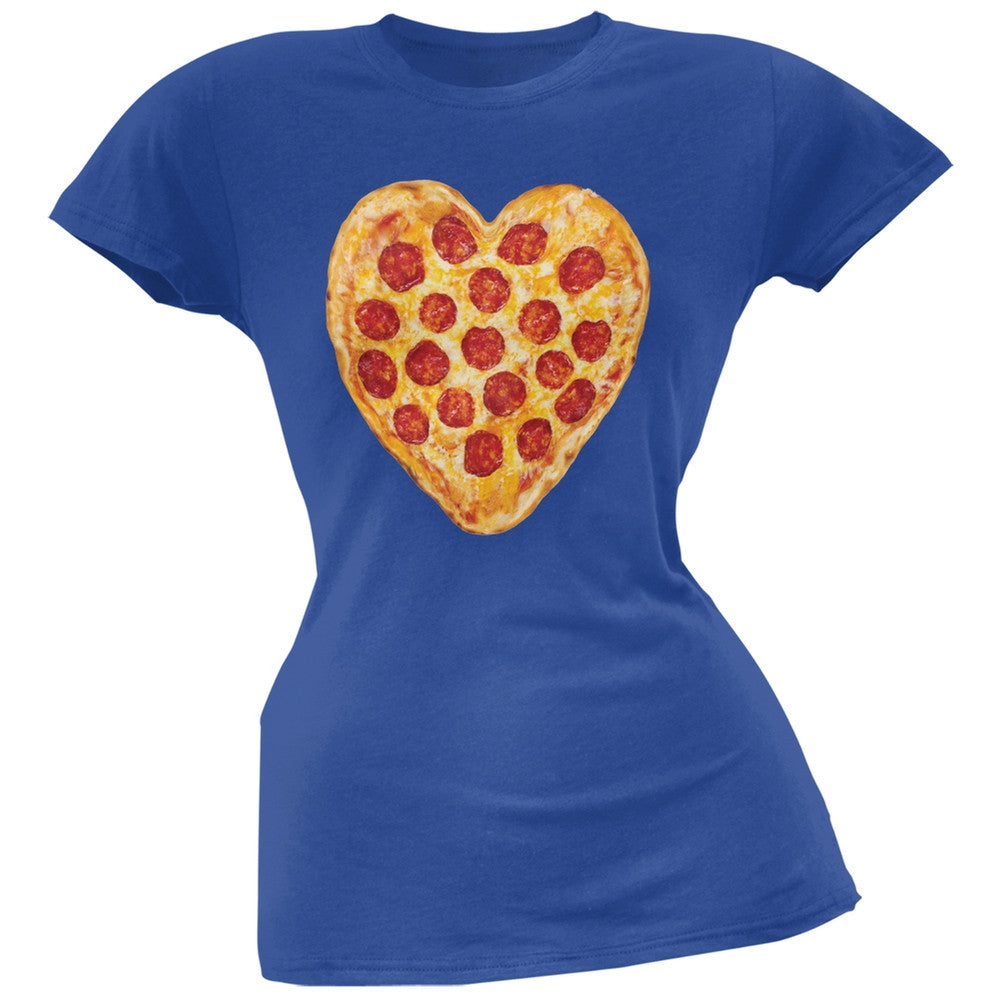 Pepperoni Pizza Heart Blue Soft Juniors T-Shirt Juniors T-Shirts Old Glory 2XL Blue 