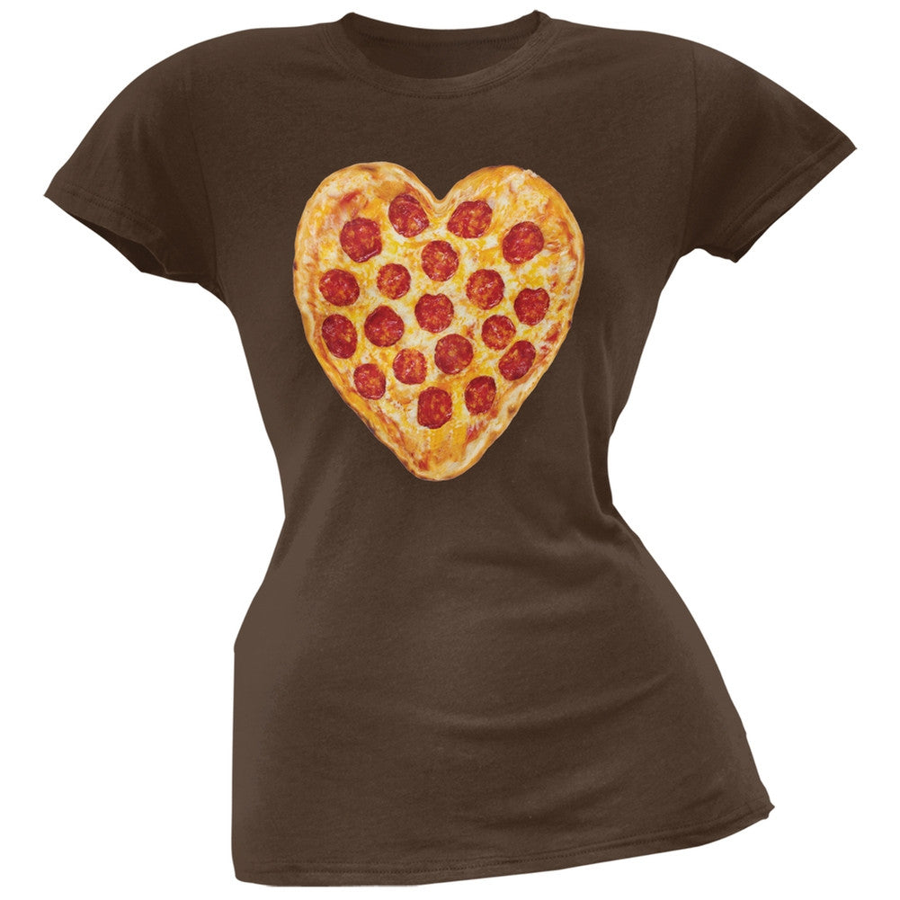 Pepperoni Pizza Heart Brown Soft Juniors T-Shirt Juniors T-Shirts Old Glory 2XL Brown 