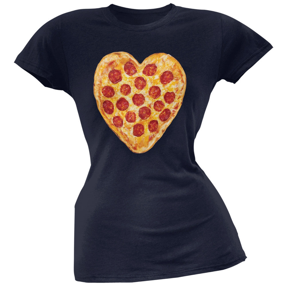 Pepperoni Pizza Heart Navy Soft Juniors T-Shirt Juniors T-Shirts Old Glory 2XL Blue 