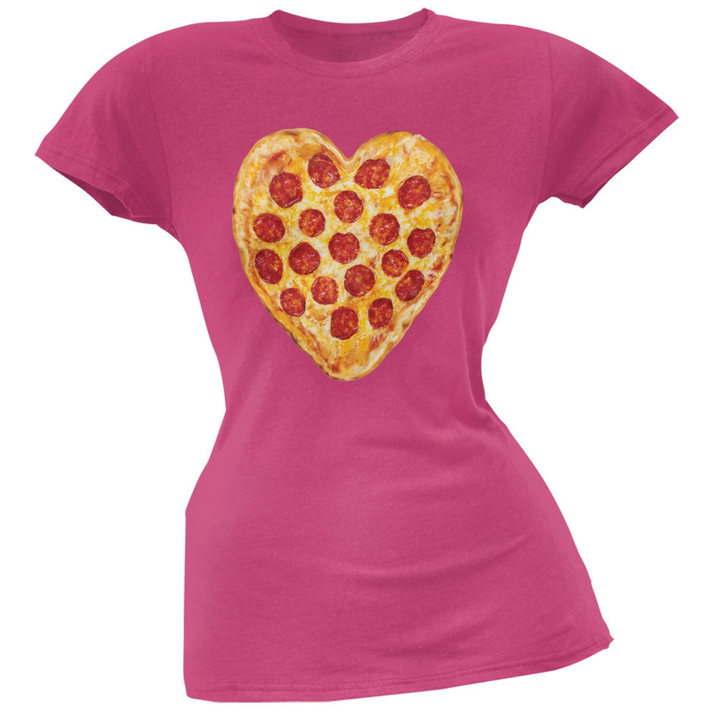 Pepperoni Pizza Heart Pink Soft Juniors T-Shirt Juniors T-Shirts Old Glory 2XL Pink 