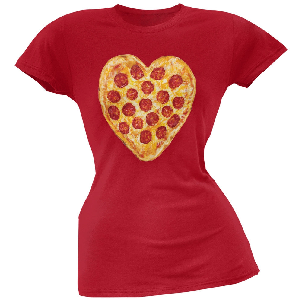 Pepperoni Pizza Heart Red Soft Juniors T-Shirt Juniors T-Shirts Old Glory 2XL Red 