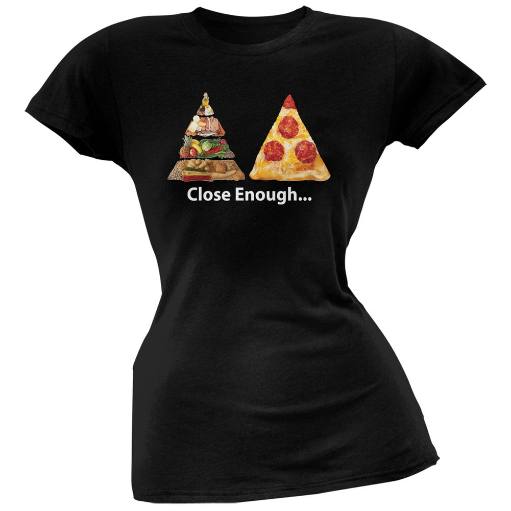 Close Enough Food Pyramid And Pizza Black Soft Juniors T-Shirt Juniors T-Shirts Old Glory 2XL Black 