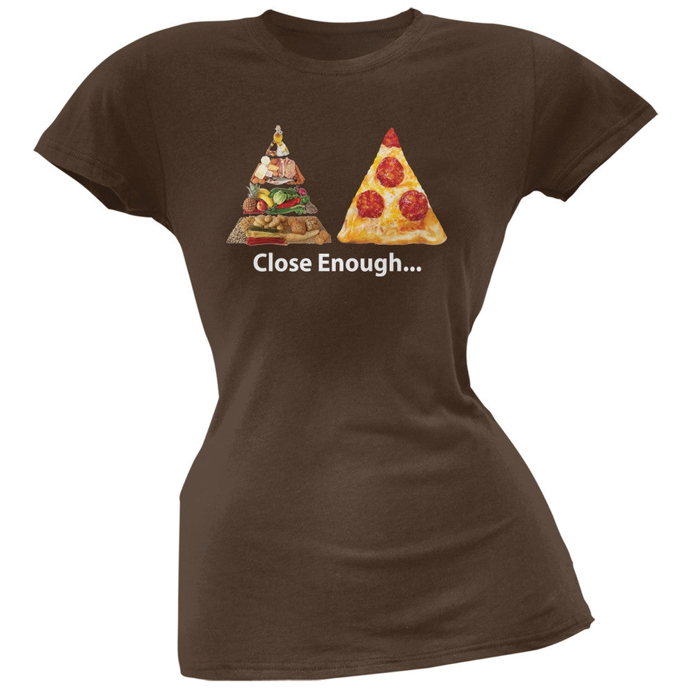 Close Enough Food Pyramid And Pizza Brown Soft Juniors T-Shirt Juniors T-Shirts Old Glory 2XL Brown 