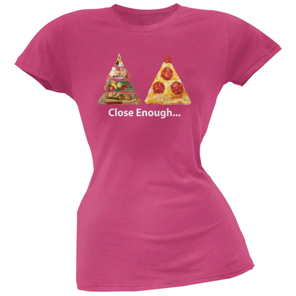 Close Enough Food Pyramid And Pizza Pink Soft Juniors T-Shirt Juniors T-Shirts Old Glory 2XL Pink 