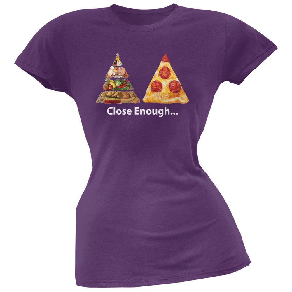 Close Enough Food Pyramid And Pizza Purple Soft Juniors T-Shirt Juniors T-Shirts Old Glory 2XL Purple 