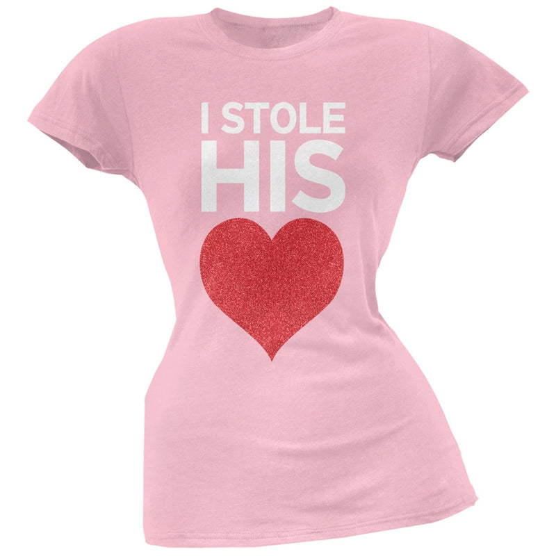 I Stole His Heart Black Soft Juniors T-Shirt Juniors T-Shirts Old Glory   