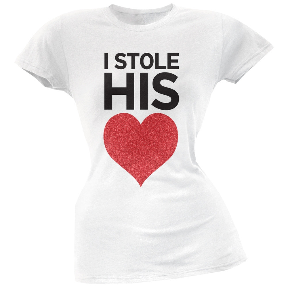 I Stole His Heart Black Soft Juniors T-Shirt Juniors T-Shirts Old Glory   