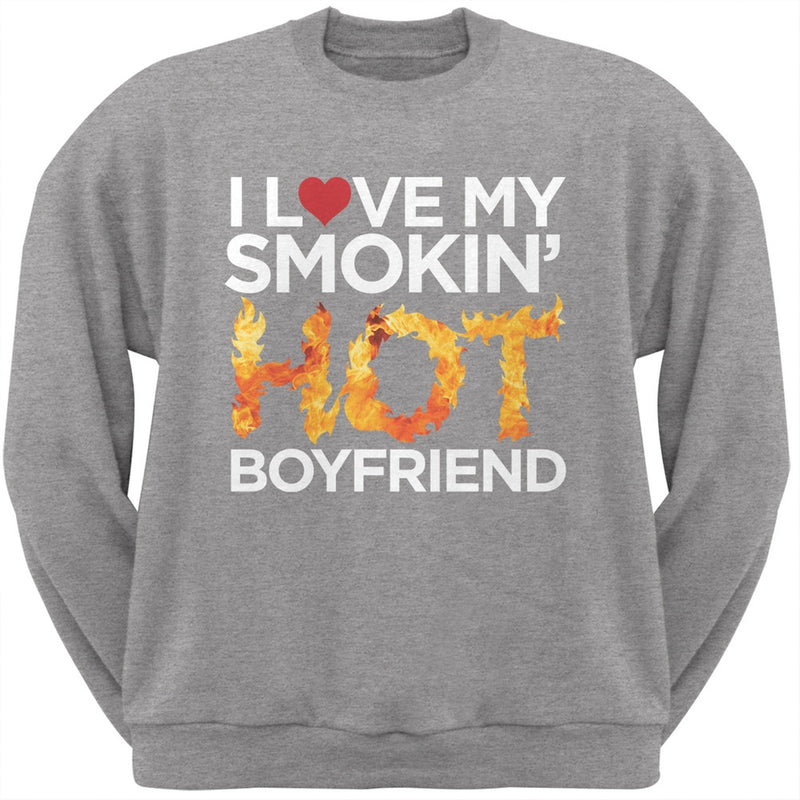 I Love My Smokin Hot Boyfriend Light Pink Adult Crew Neck Sweatshirt Men's Sweatshirts Old Glory   