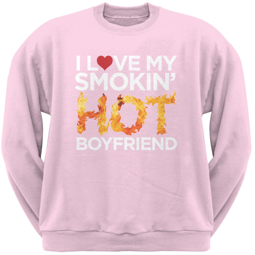 I Love My Smokin Hot Boyfriend Black Adult Crew Neck Sweatshirt Men's Sweatshirts Old Glory   