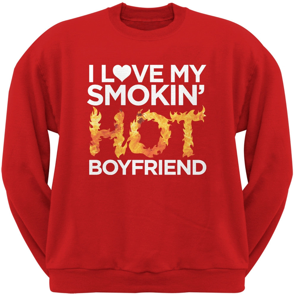 I Love My Smokin Hot Boyfriend Light Pink Adult Crew Neck Sweatshirt Men's Sweatshirts Old Glory   