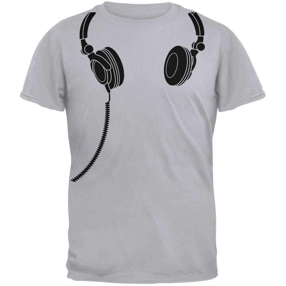 Headphones Light Grey Adult T-Shirt Men's T-Shirts Old Glory 2XL Grey 