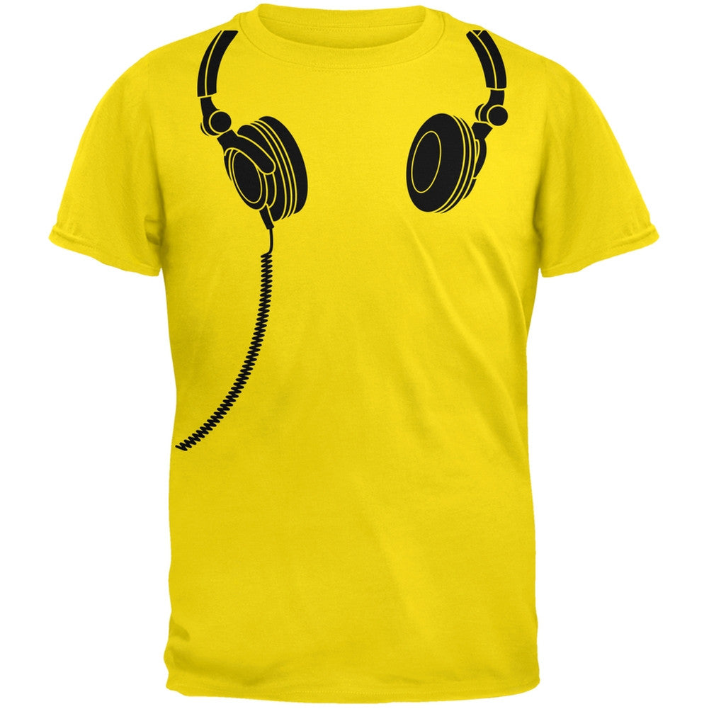 Headphones Yellow Adult T-Shirt Men's T-Shirts Old Glory 2XL Yellow 