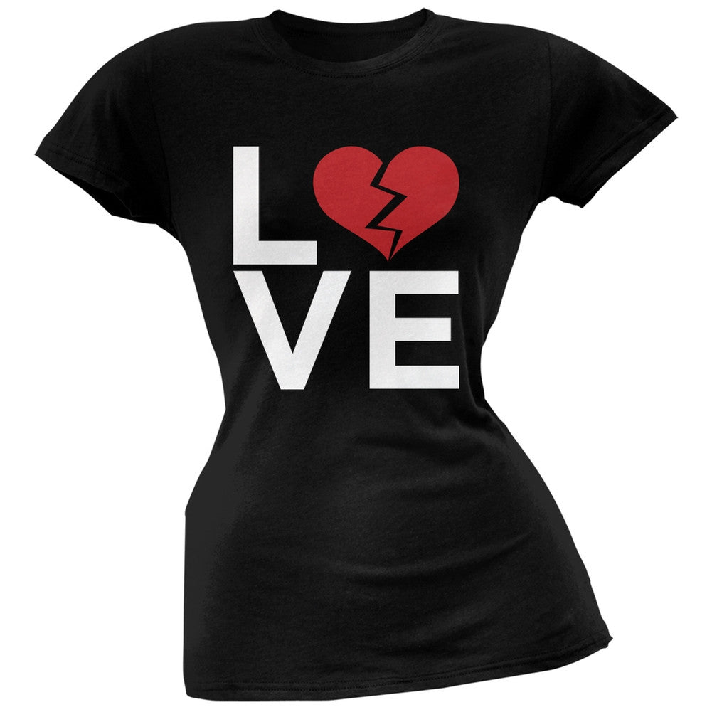 Love Broken Heart Black Soft Juniors T-Shirt Juniors T-Shirts Old Glory   