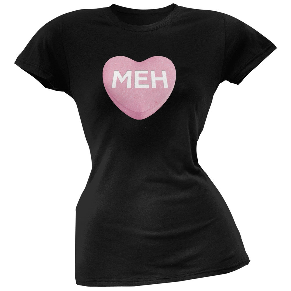 Meh Candy Heart Black Soft Juniors T-Shirt Juniors T-Shirts Old Glory   