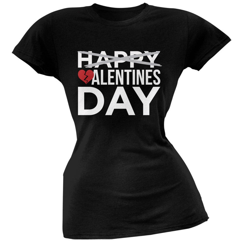 No Happy Valentines Day Black Soft Juniors T-Shirt Juniors T-Shirts Old Glory   