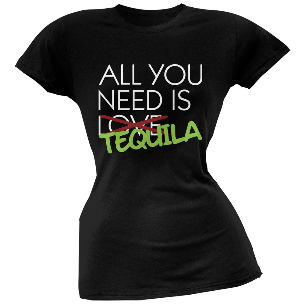 All You Need is Tequila, Not Love Black Soft Juniors T-Shirt Juniors T-Shirts Old Glory SM Black 