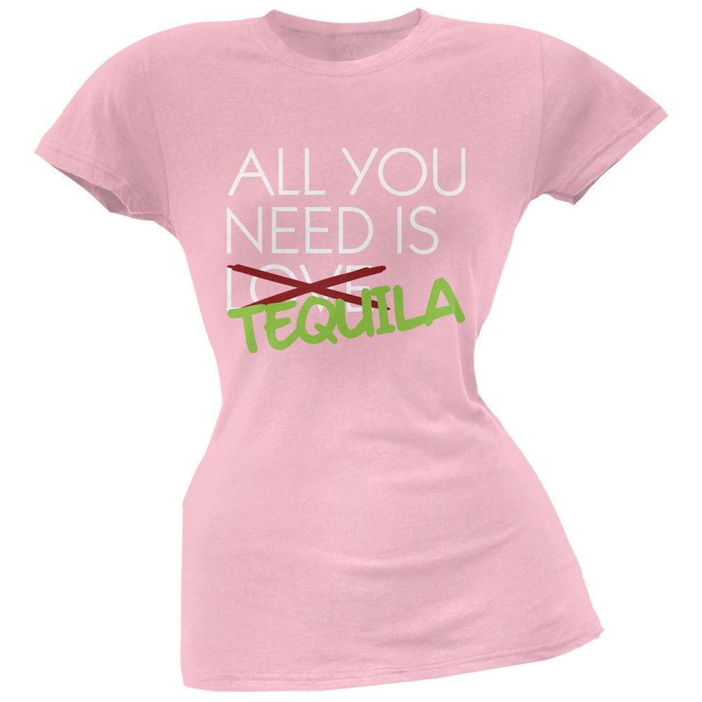 All You Need is Tequila, Not Love Black Soft Juniors T-Shirt Juniors T-Shirts Old Glory SM Pink 