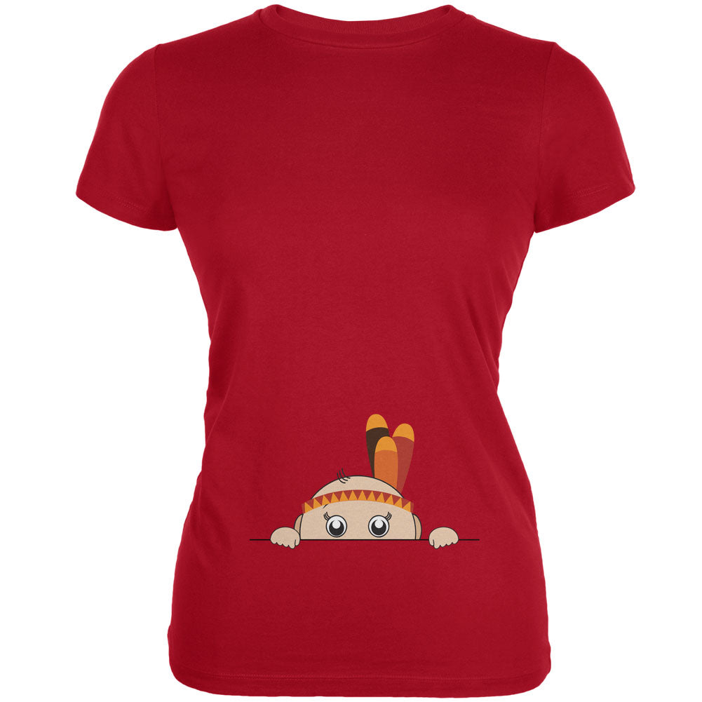 Peeking Baby Thanksgiving Indian Red Juniors Soft T-Shirt Juniors T-Shirts Old Glory 2XL Red 