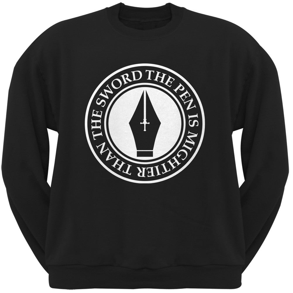 The Pen is Mightier than the Sword Black Adult Crew Neck Sweatshirt Men's Sweatshirts Old Glory 2XL Black 