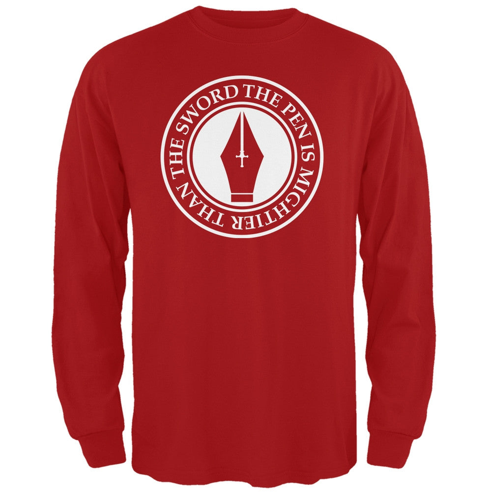 The Pen is Mightier than the Sword Red Adult Long Sleeve T-Shirt Men's Long Sleeves Old Glory 2XL Red 