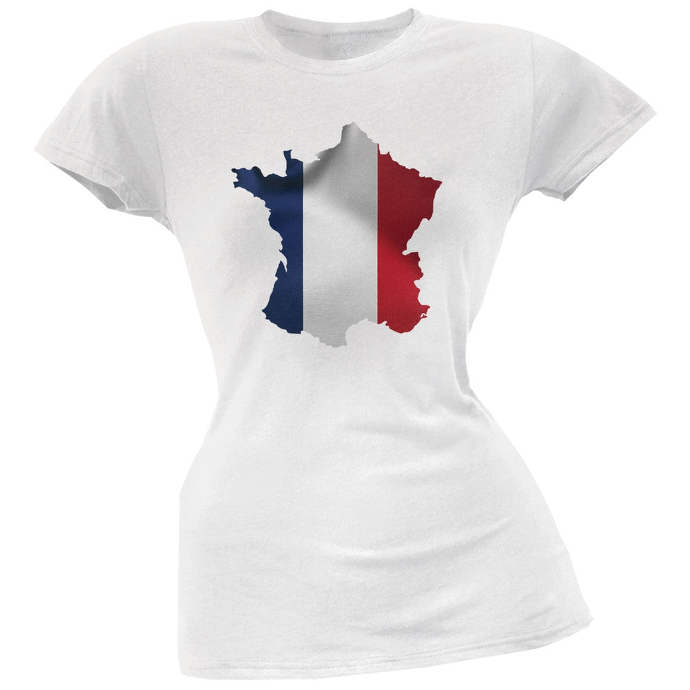 France Flag White Soft Juniors T-Shirt Juniors T-Shirts Old Glory 2XL White 