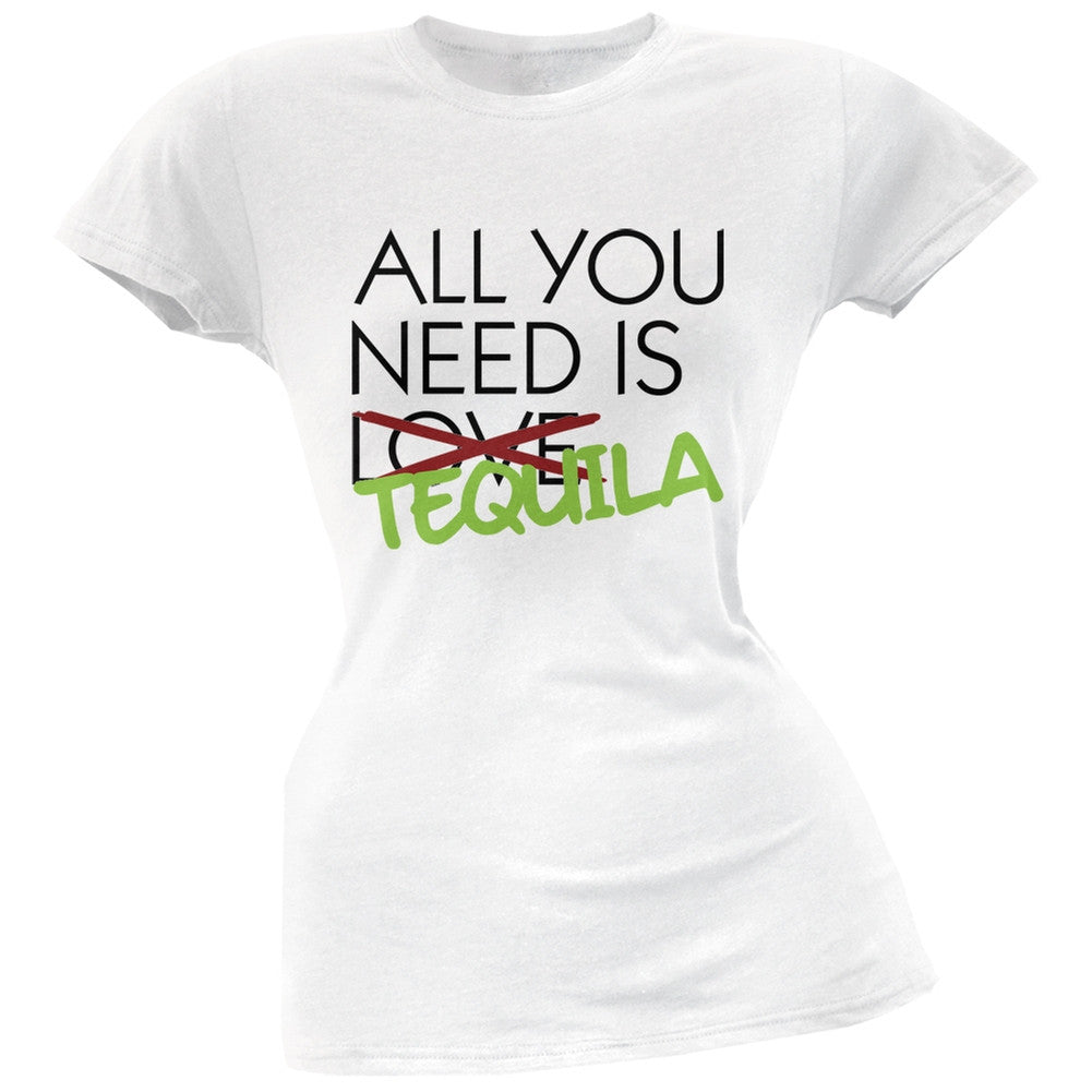 All You Need is Tequila, Not Love Black Soft Juniors T-Shirt Juniors T-Shirts Old Glory SM White 