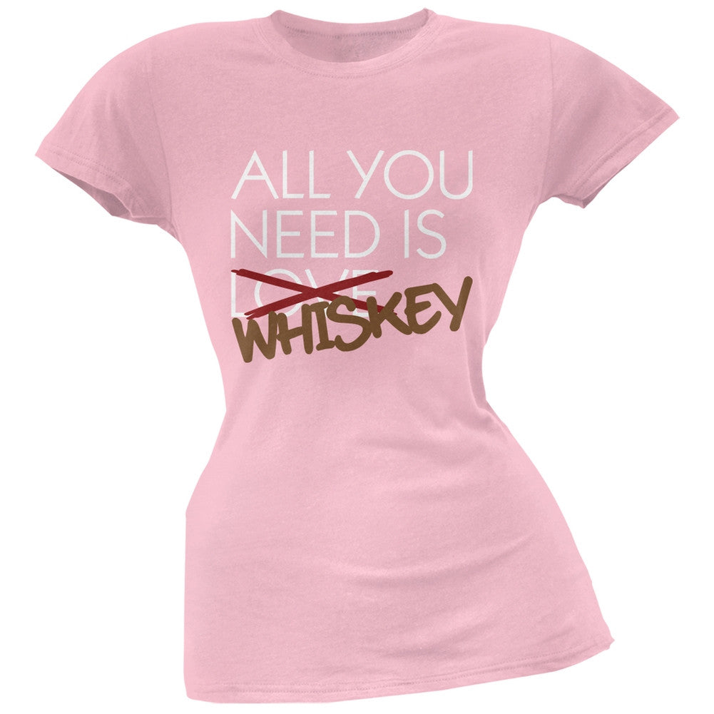 All You Need is Whiskey, Not Love Black Soft Juniors T-Shirt Juniors T-Shirts Old Glory SM Pink 