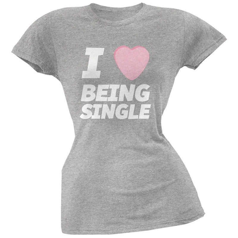 I Love Being Single Candy Heart Black Soft Juniors T-Shirt Juniors T-Shirts Old Glory   