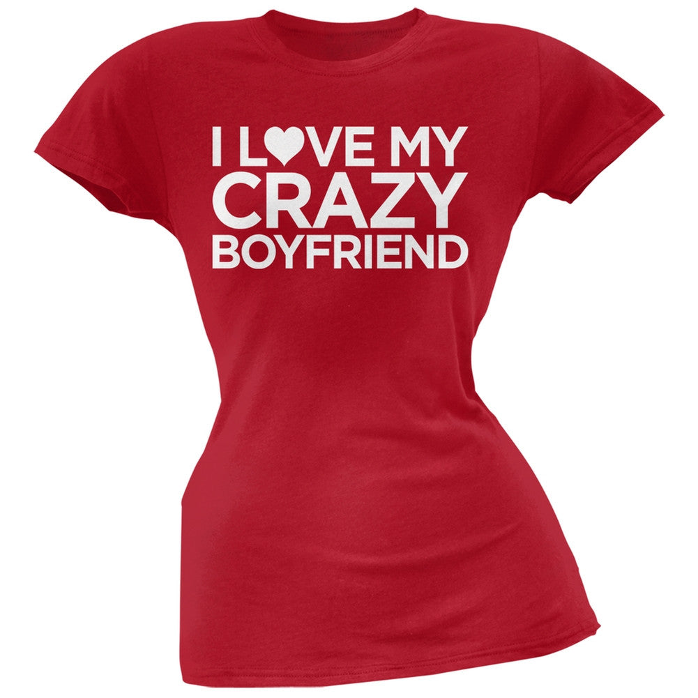 I Love My Crazy Boyfriend Black Soft Juniors T-Shirt Juniors T-Shirts Old Glory   
