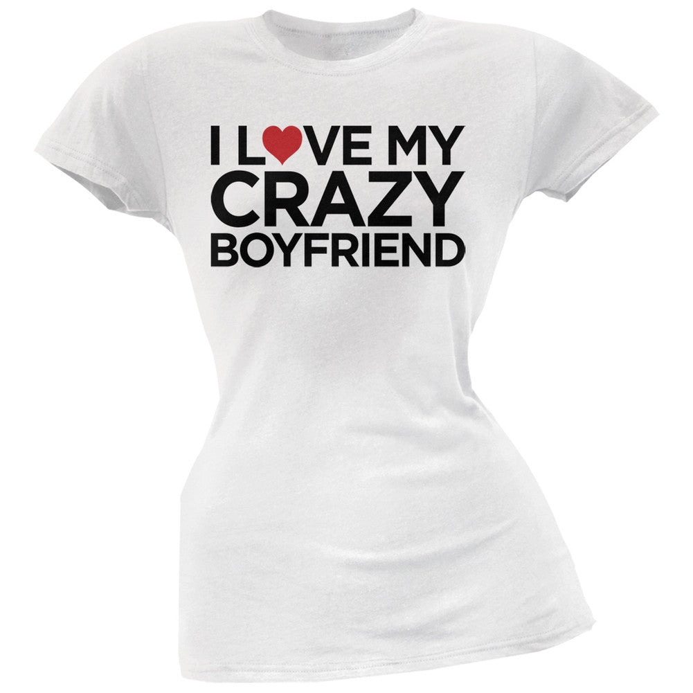 I Love My Crazy Boyfriend Pink Soft Juniors T-Shirt Juniors T-Shirts Old Glory   