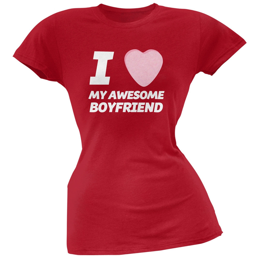 I Love My Awesome Boyfriend Candy Heart Black Soft Juniors T-Shirt Juniors T-Shirts Old Glory   