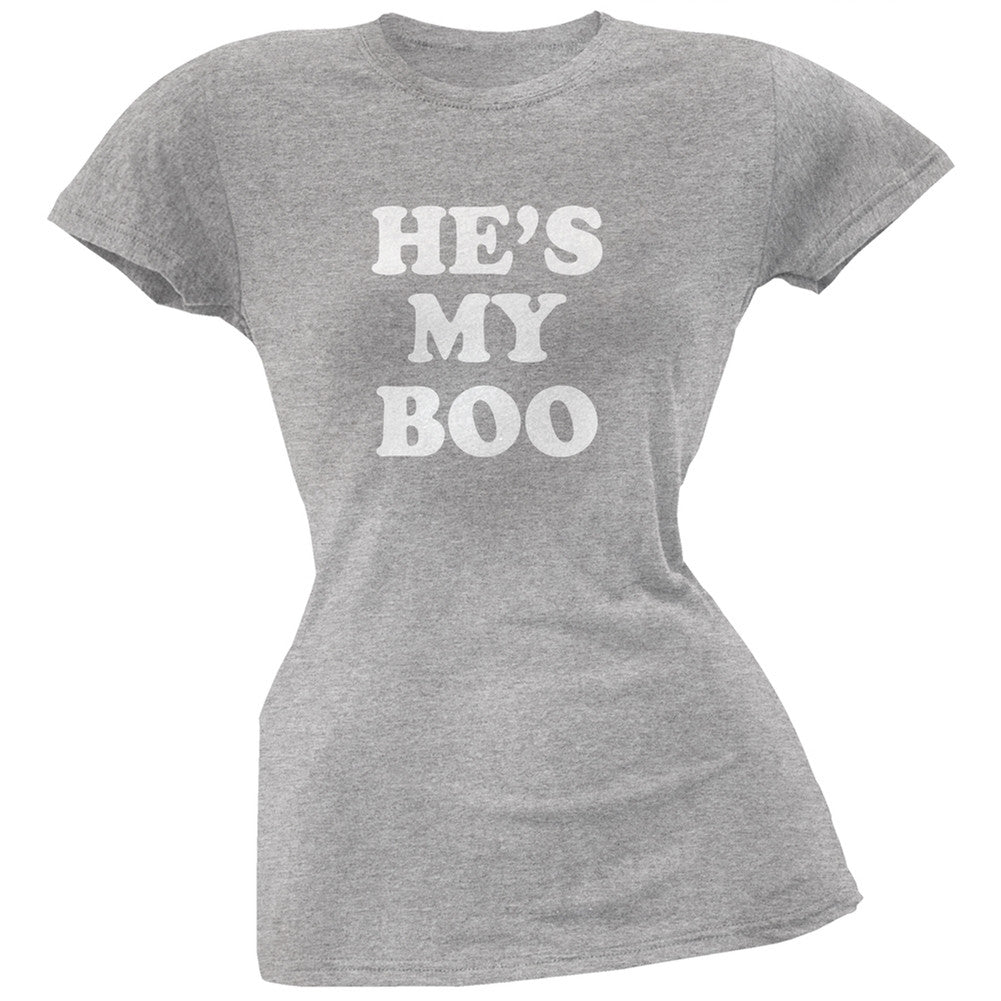 He's My Boo Heather Grey Soft Juniors T-Shirt Juniors T-Shirts Old Glory 2XL Grey 