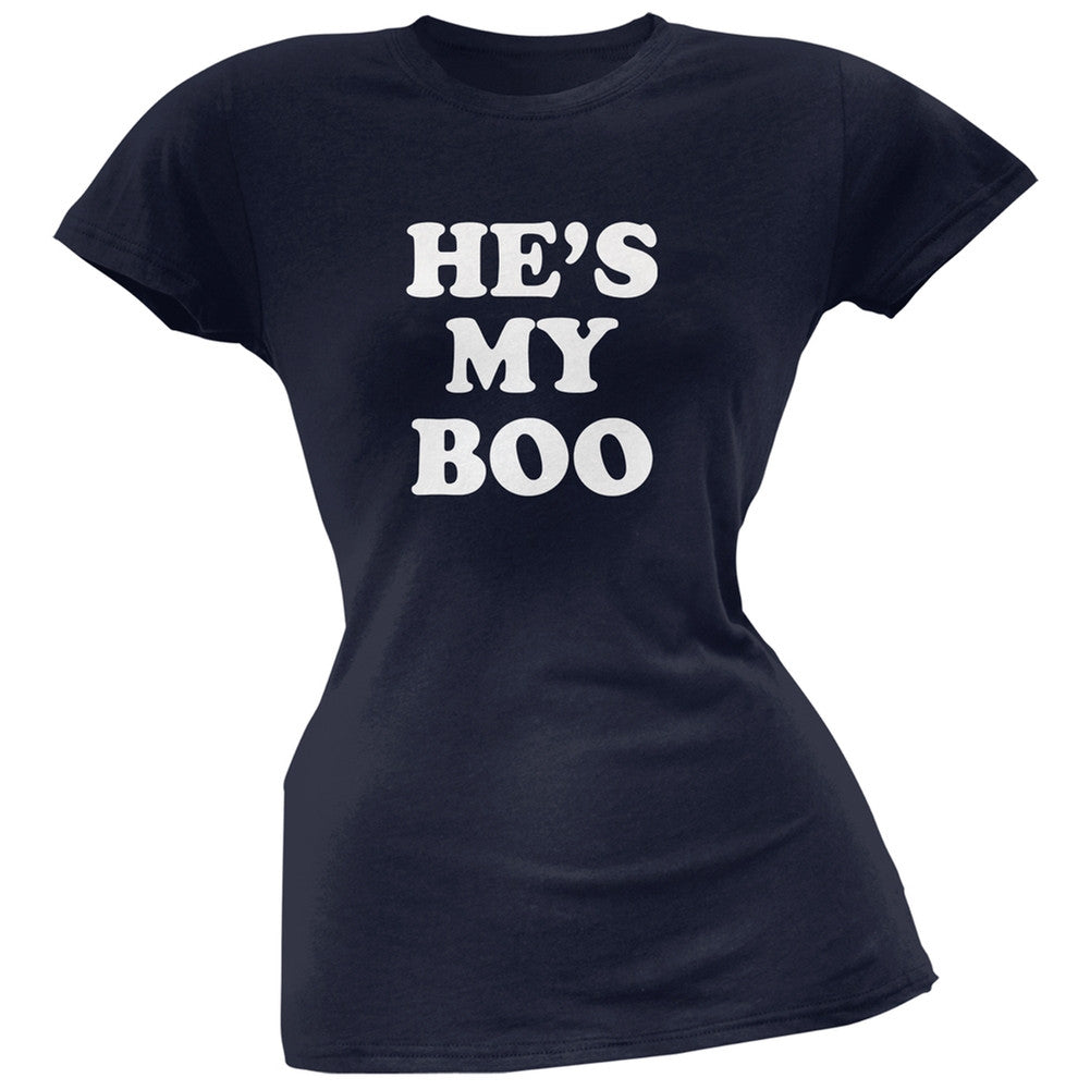 He's My Boo Navy Soft Juniors T-Shirt Juniors T-Shirts Old Glory 2XL Blue 