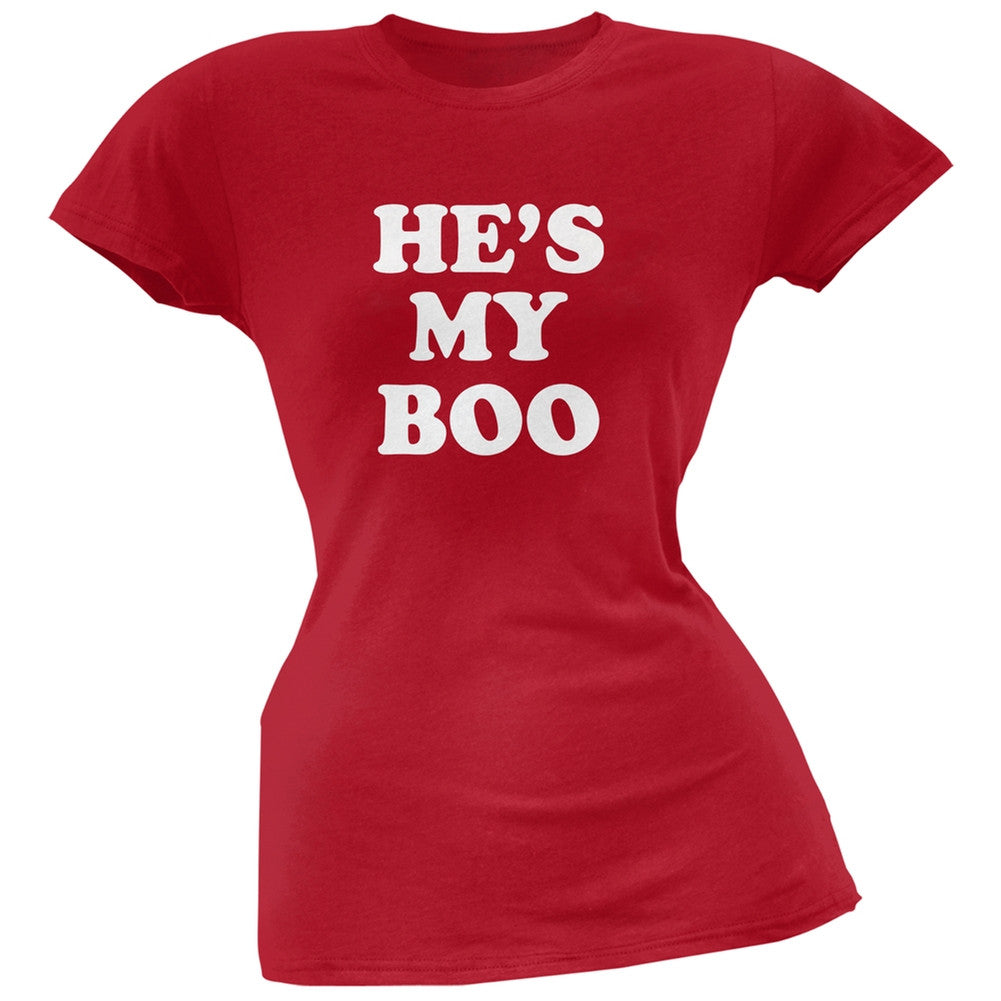 He's My Boo Red Soft Juniors T-Shirt Juniors T-Shirts Old Glory 2XL Red 