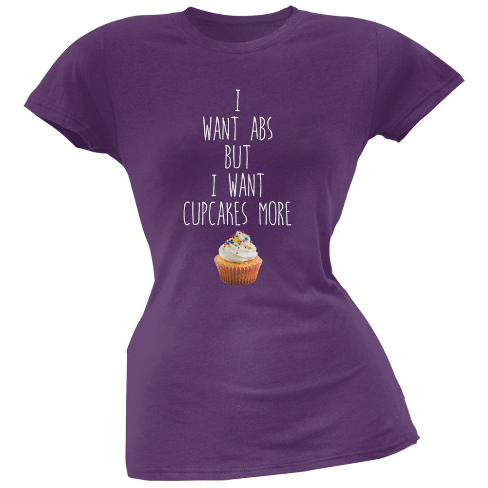 I Want Abs But I Want Cupcakes More Purple Soft Juniors T-Shirt Juniors T-Shirts Old Glory 2XL Purple 