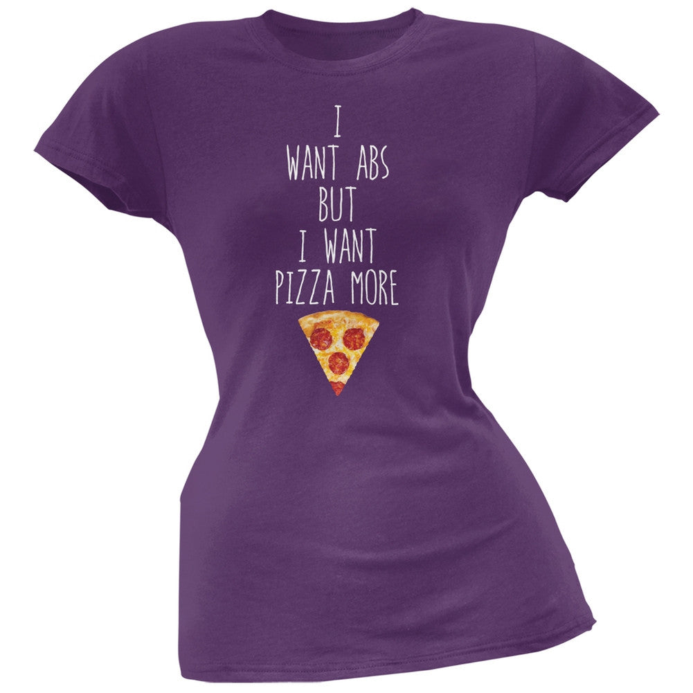 I Want Abs But I Want Pizza More Purple Soft Juniors T-Shirt Juniors T-Shirts Old Glory 2XL Purple 