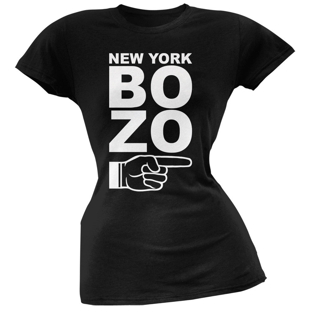 New York Bozo Pointing Right Black Soft Juniors T-Shirt Juniors T-Shirts Old Glory 2XL Black 