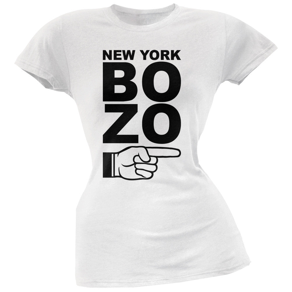 New York Bozo Pointing Right White Soft Juniors T-Shirt Juniors T-Shirts Old Glory 2XL White 