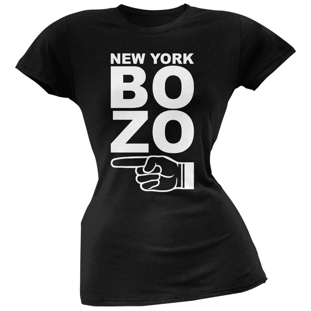 New York Bozo Pointing Left Black Soft Juniors T-Shirt Juniors T-Shirts Old Glory 2XL Black 