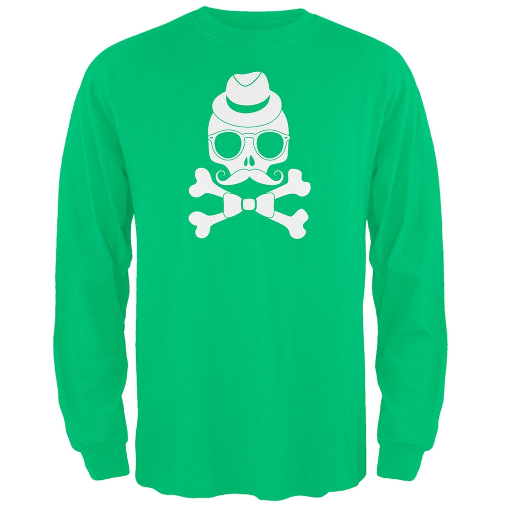 Hipster Skull And Crossbones Black Adult Long Sleeve T-Shirt Men's Long Sleeves Old Glory   