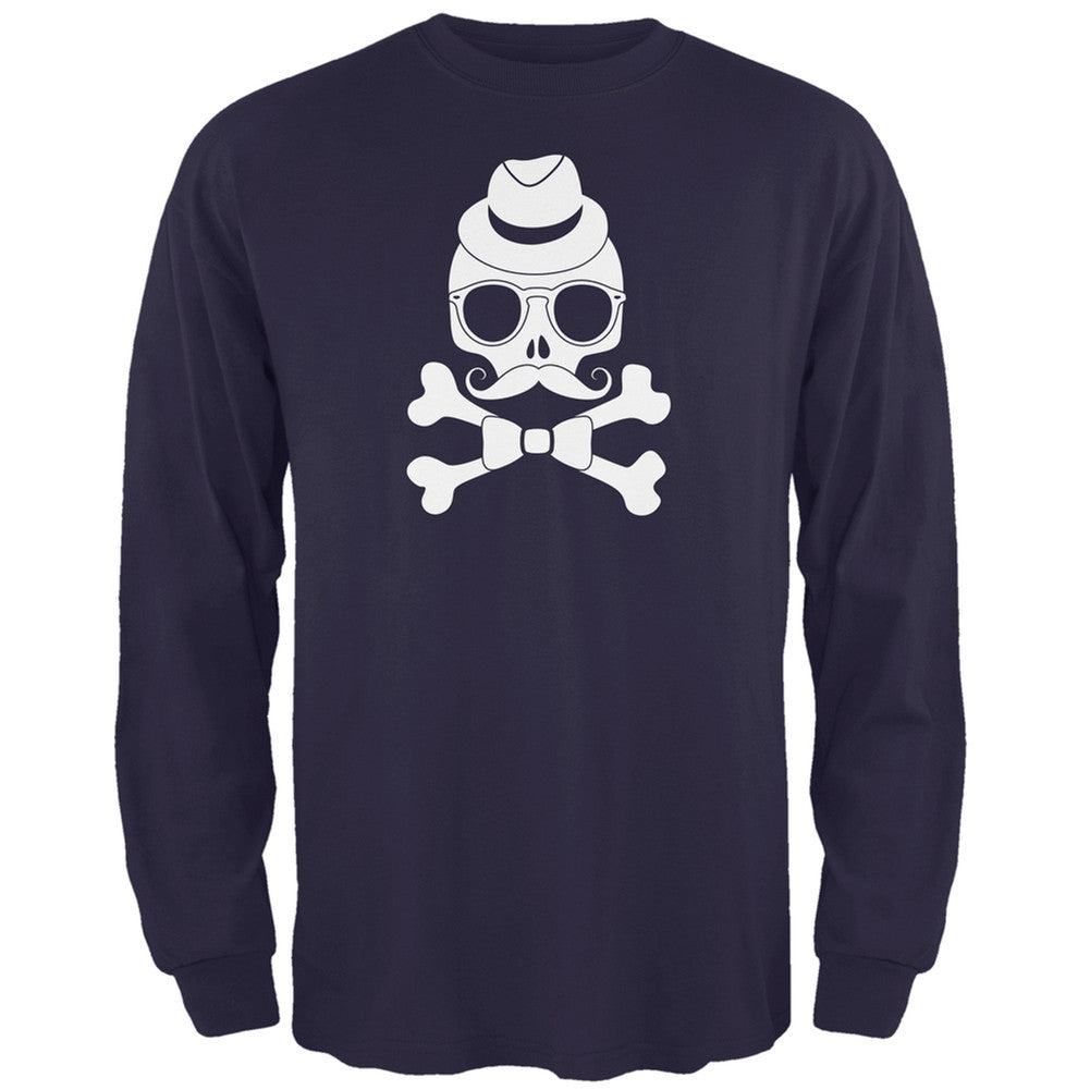 Hipster Skull And Crossbones Black Adult Long Sleeve T-Shirt Men's Long Sleeves Old Glory   